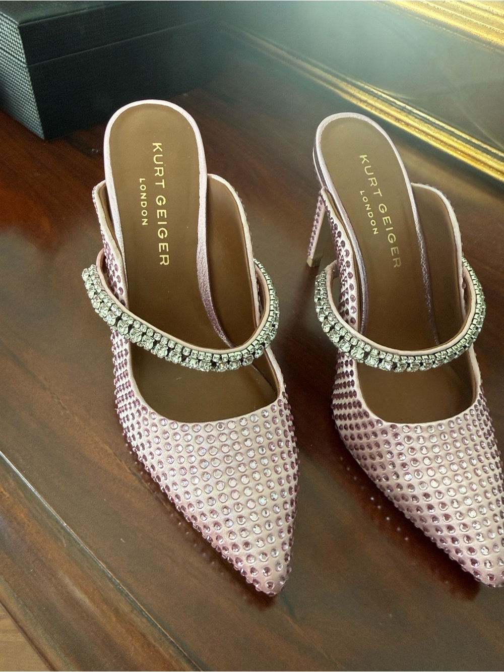 Kurt Geiger Pink Crystal-Embellished Pointed Mules